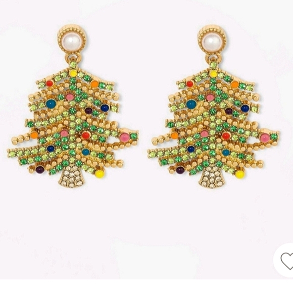 BaubleBar Christmas Tree Rhinestone Pearl Pave Holiday Dangle Drop Earrings NWT - Picture 2 of 6